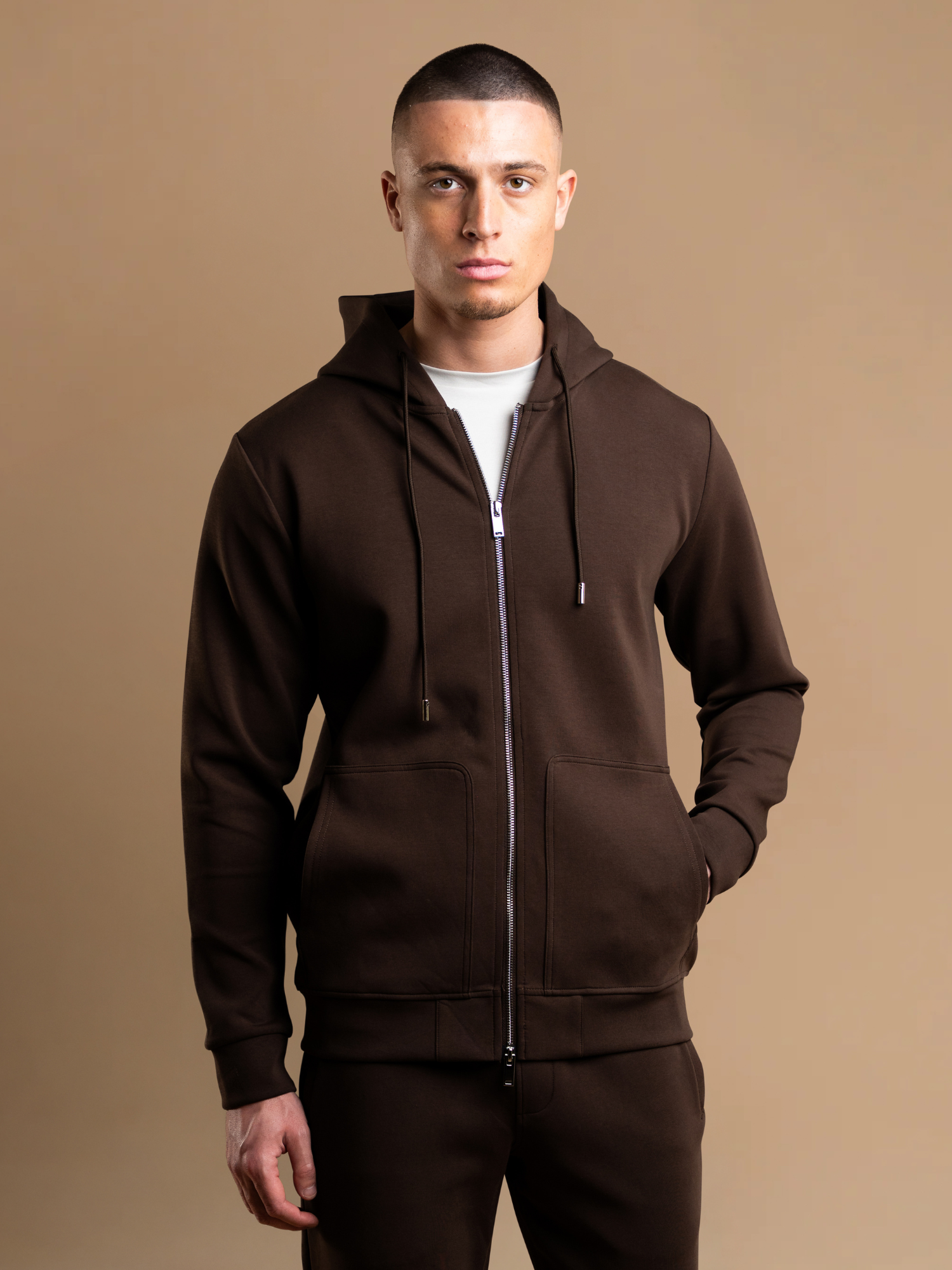 Interlock Flow Zip Hoodie - Brown