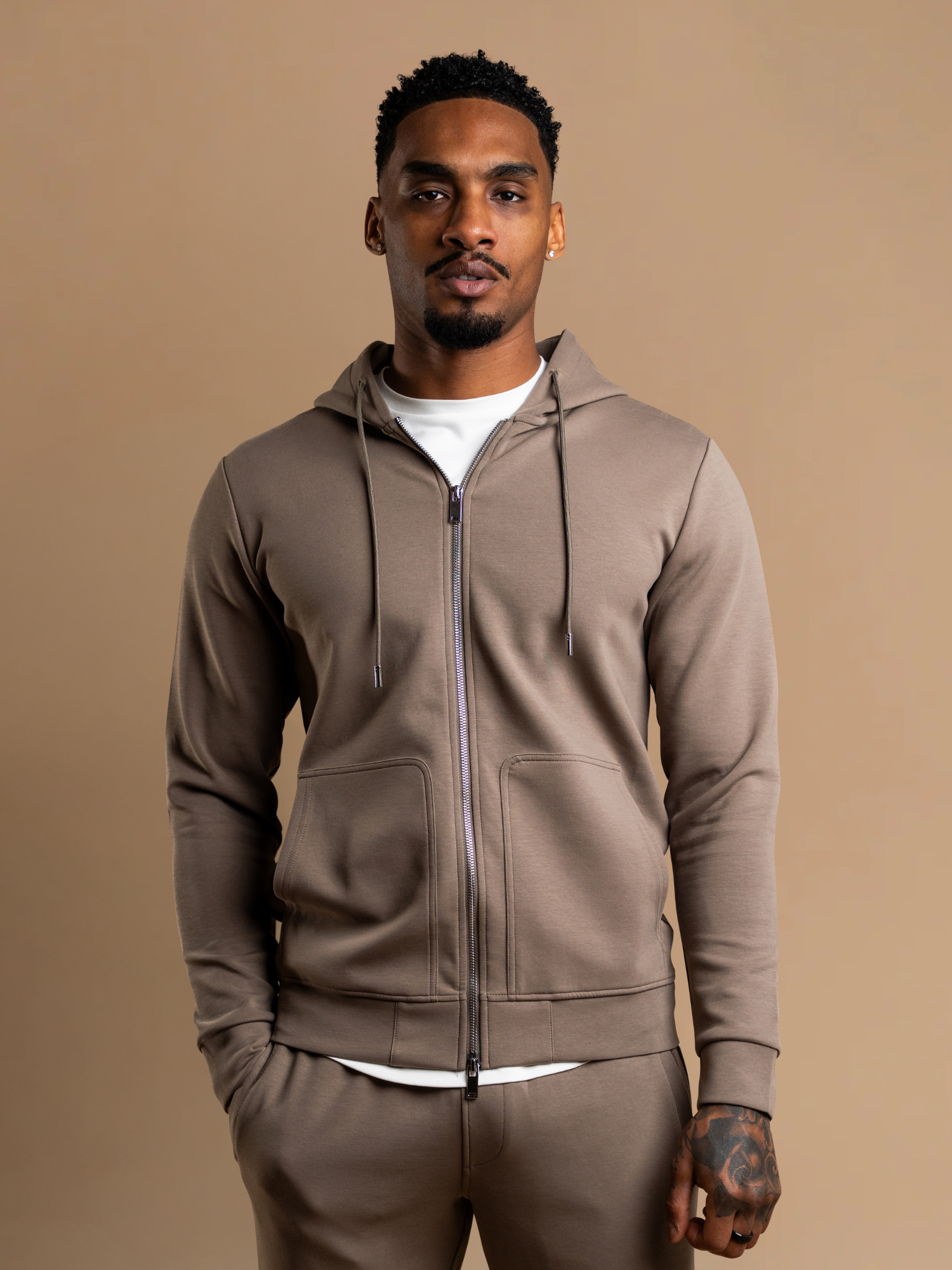 Interlock Flow Zip Hoodie - Taupe