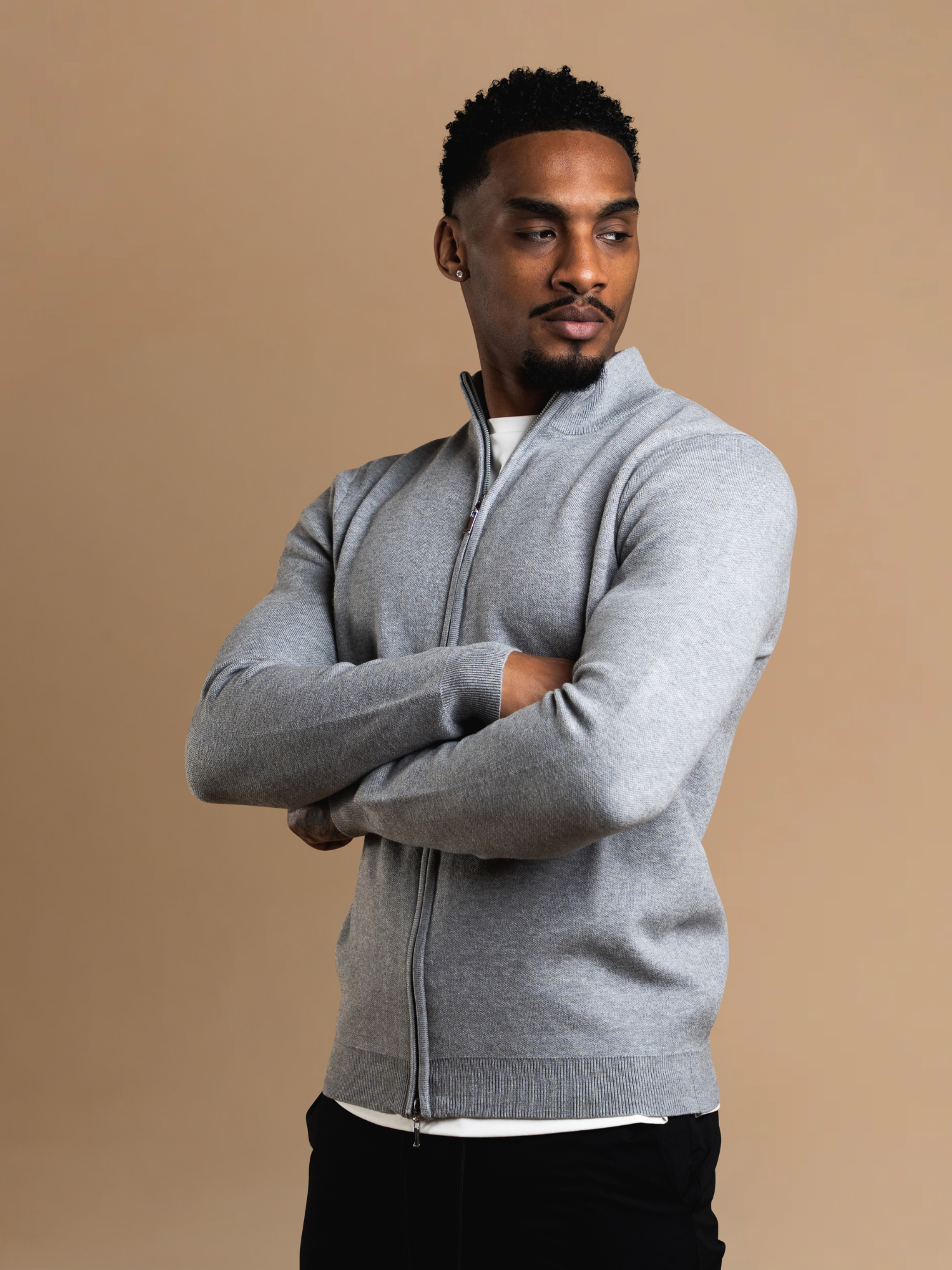 Knit Zip Cardigan - Grey