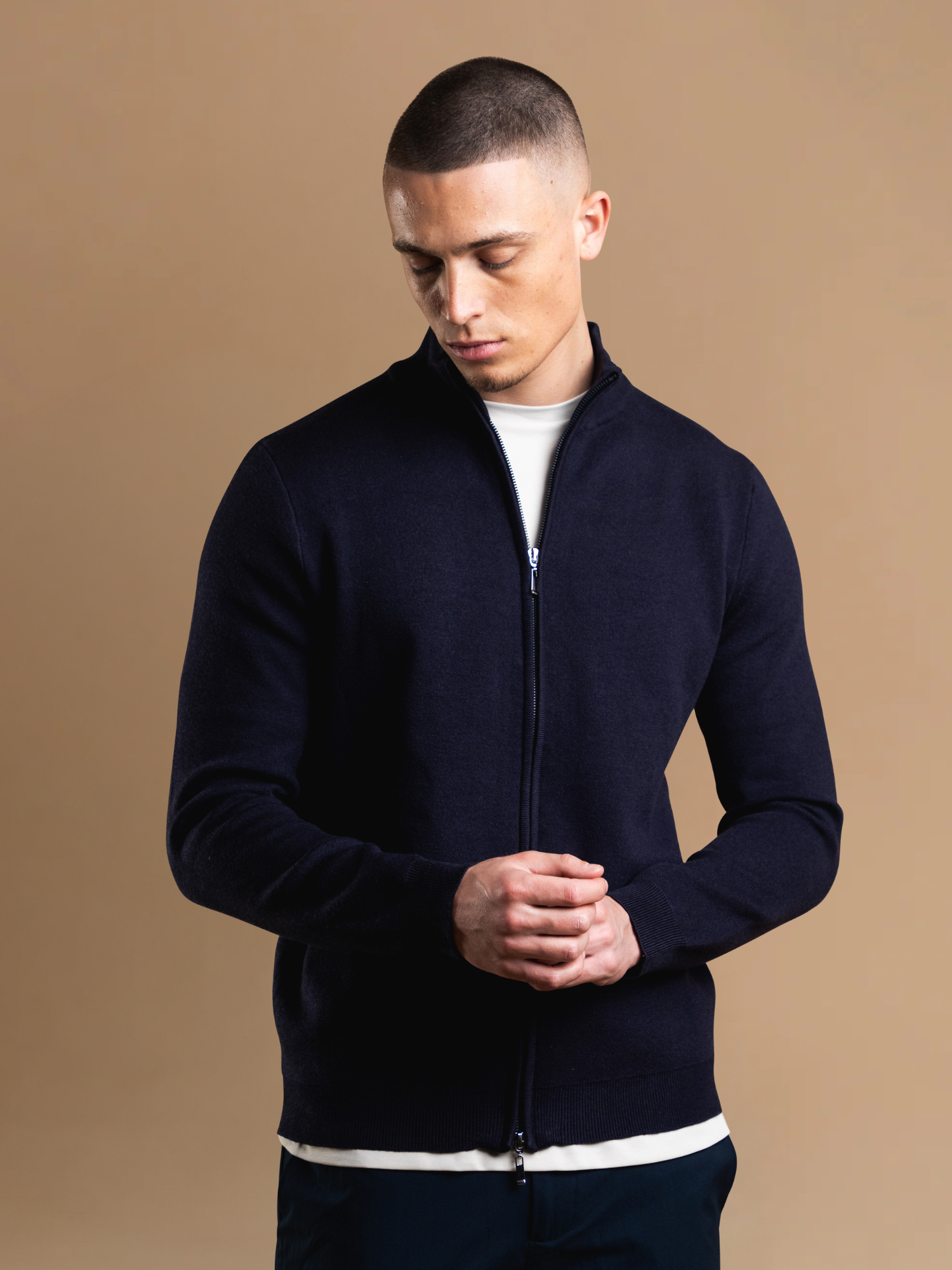 Knit Zip Cardigan - Navy