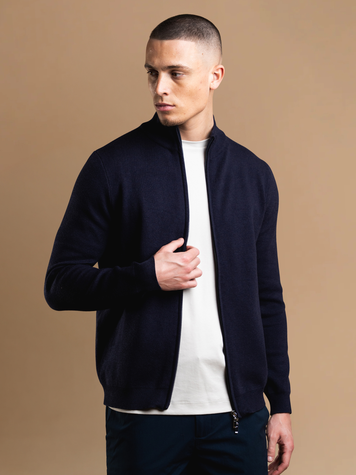Knit Zip Cardigan - Navy