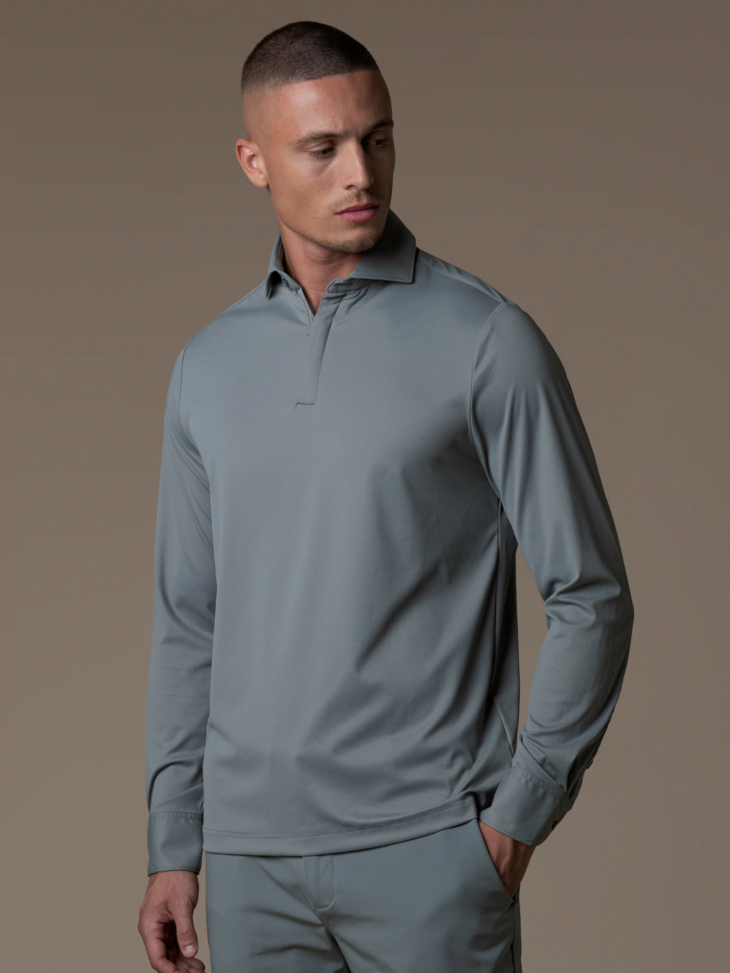 Tech Zipper Longsleeve Polo - Grey