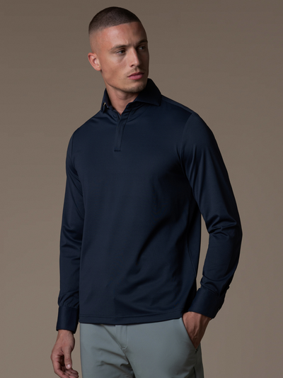 Tech Zipper Longsleeve Polo - Navy