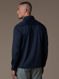 Tech Zipper Longsleeve Polo - Navy
