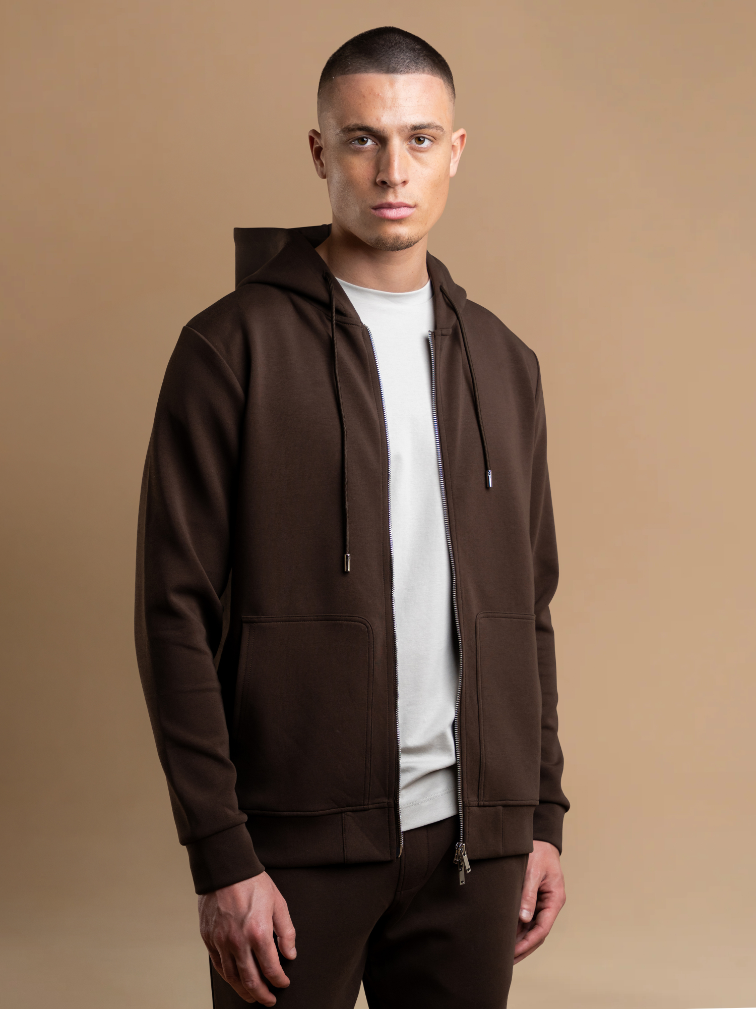 Interlock Flow Zip Hoodie - Brown