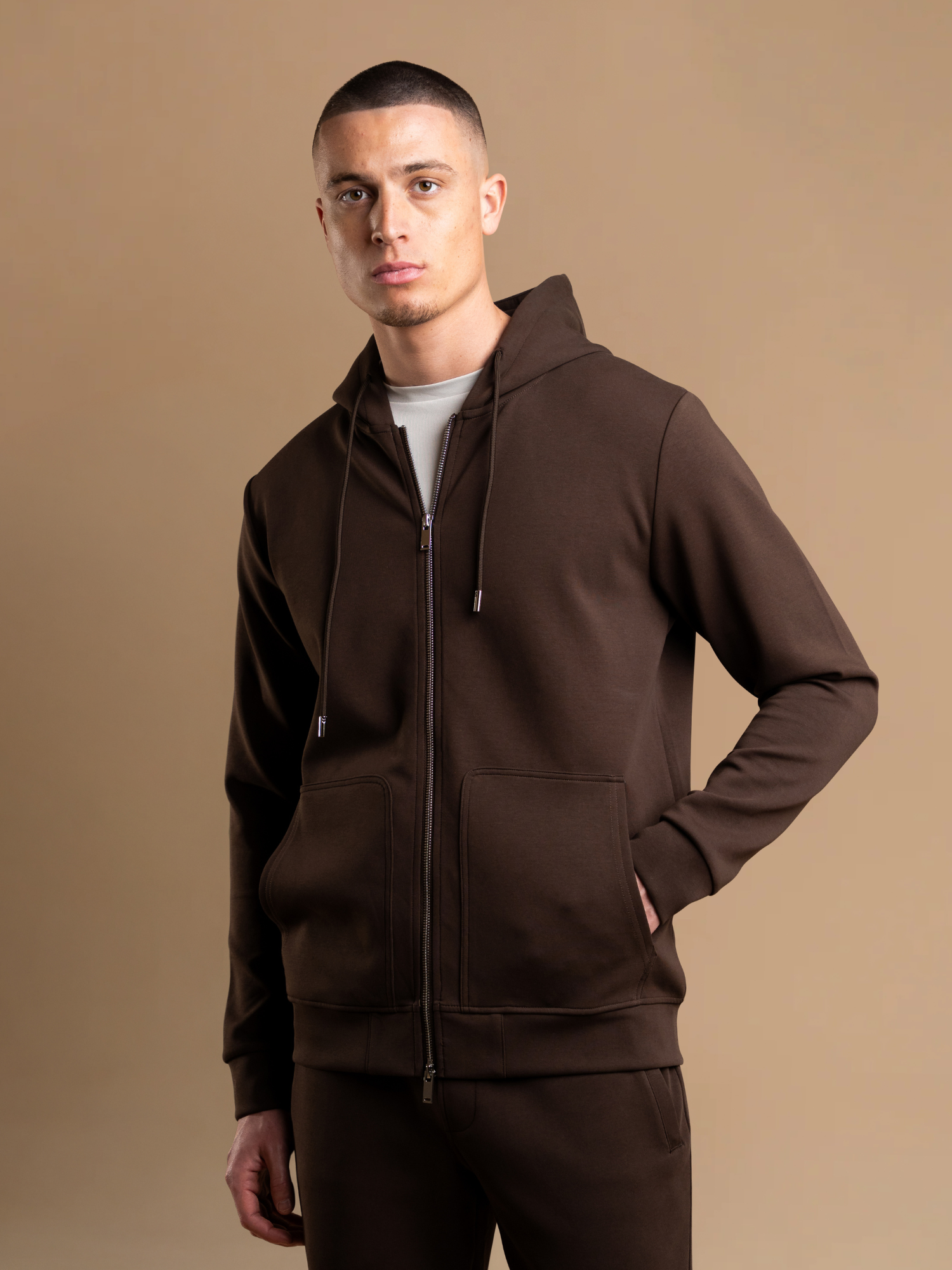 Interlock Flow Zip Hoodie - Brown