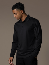 Lux-Langarm-Poloshirt - Schwarz