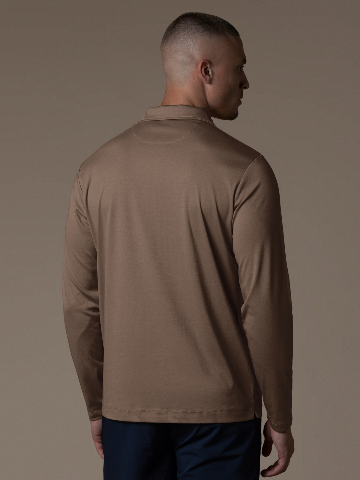Lux-poloskjorte med lange ermer - Mocca