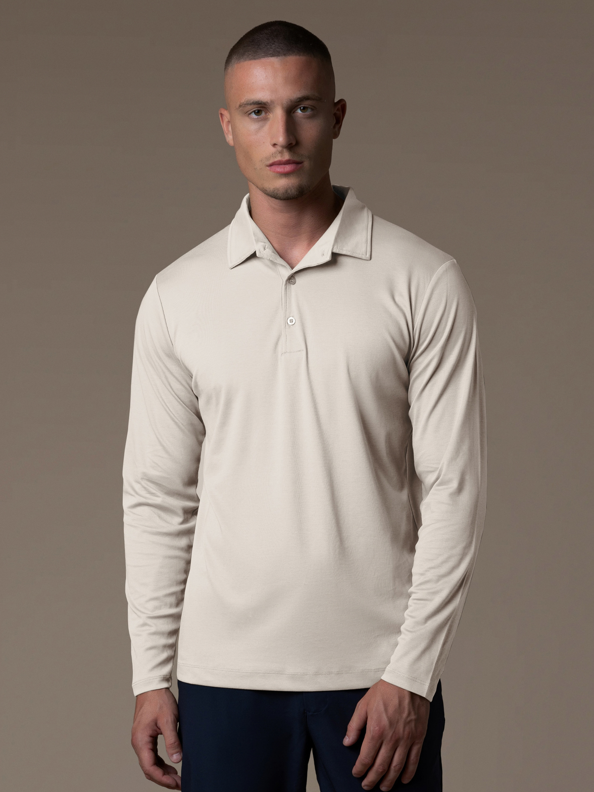Lux-poloskjorte med lange ermer - Beige