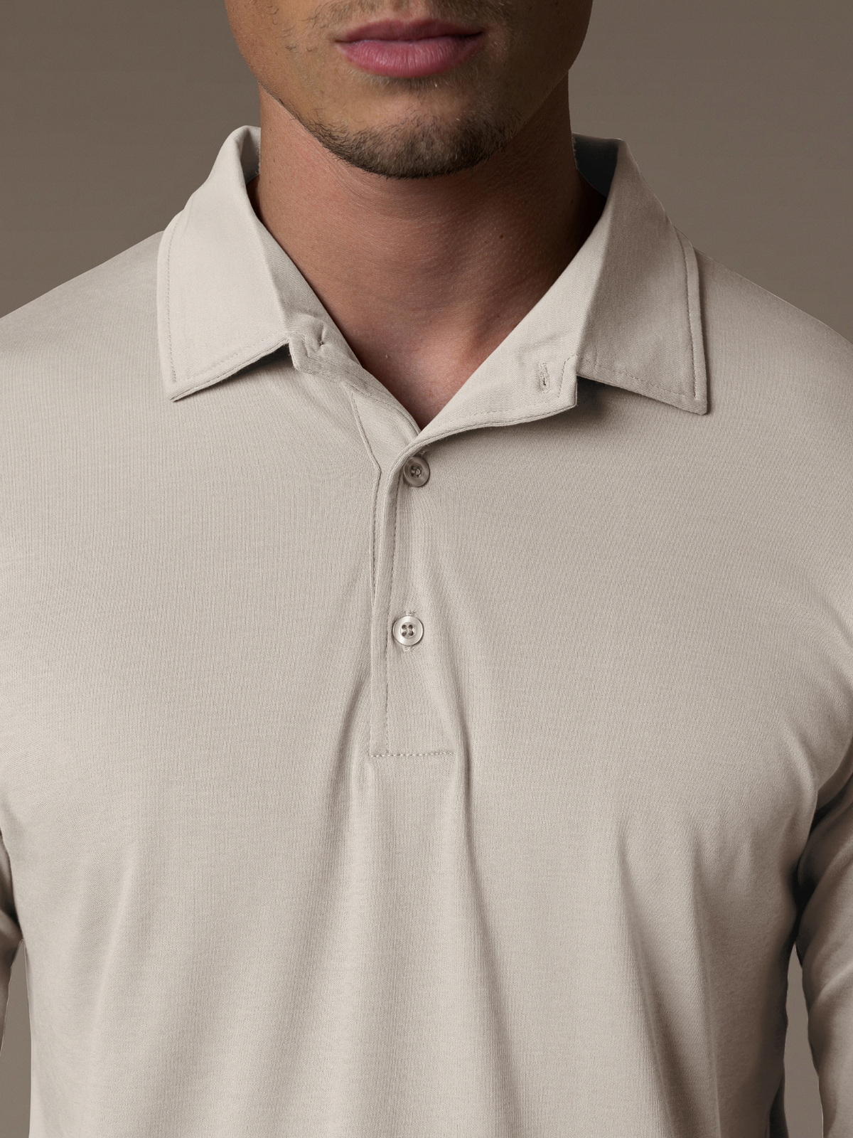 Lux-poloskjorte med lange ermer - Beige