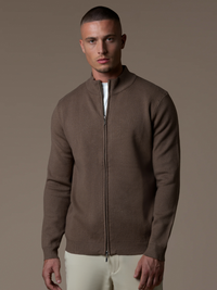 Knit Zip Cardigan - Brown