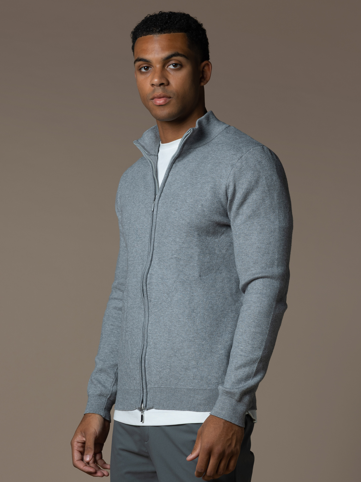 Knit Zip Cardigan - Grey