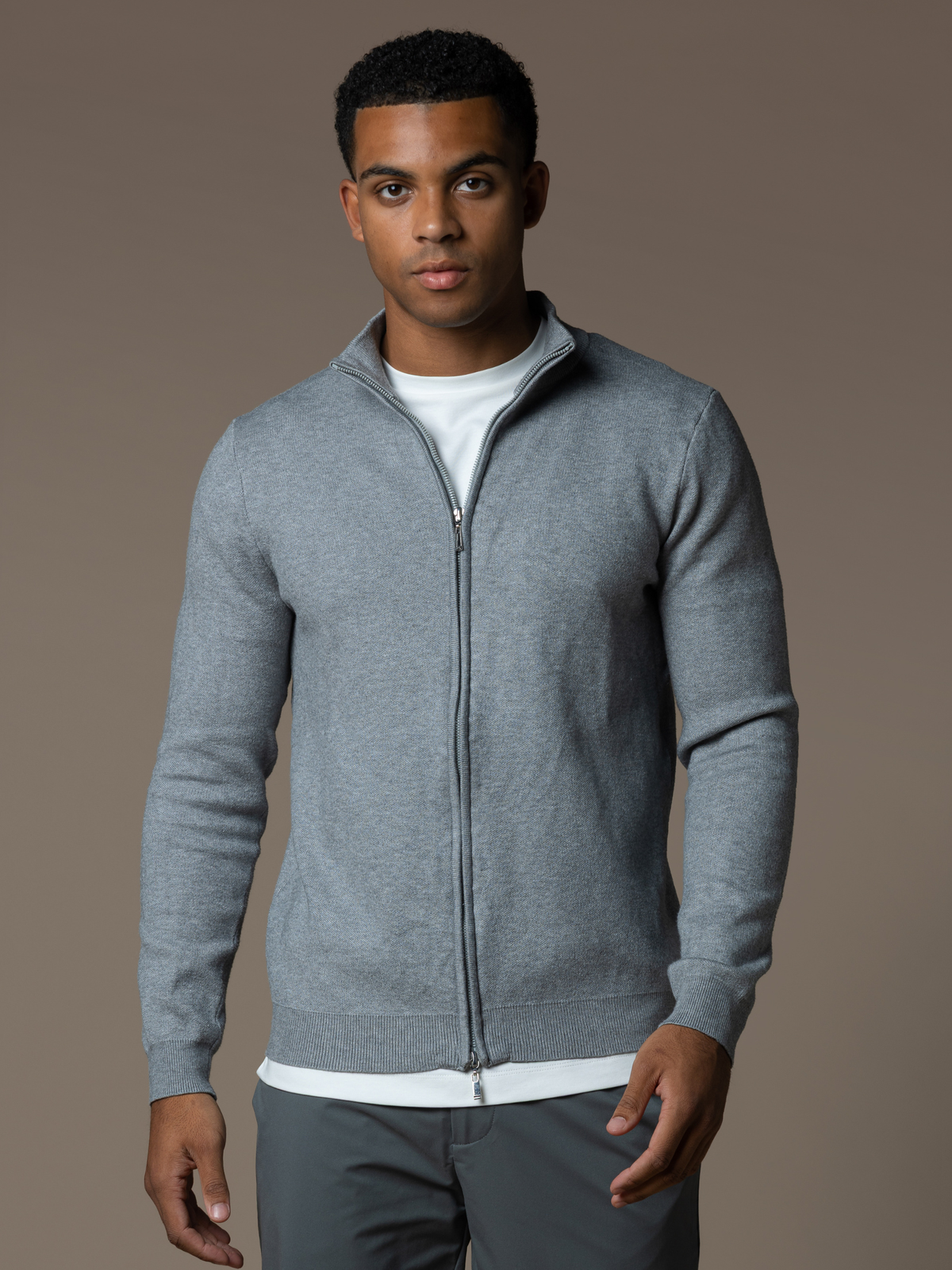 Knit Zip Cardigan - Grey