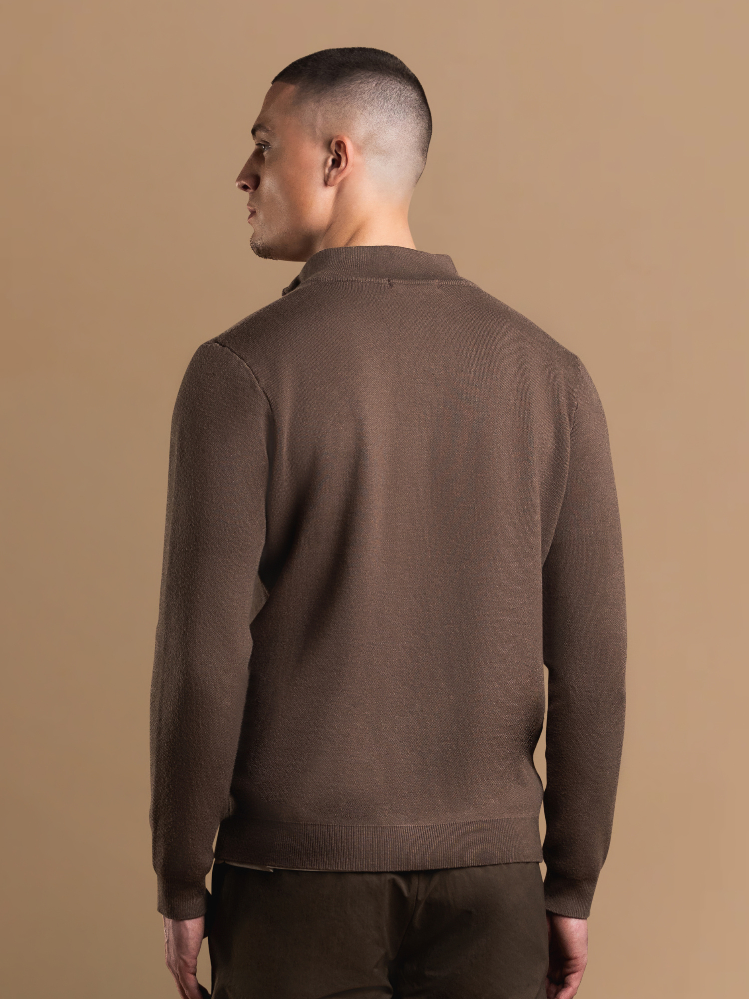 Knit Zip Cardigan - Brown