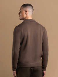 Knit Zip Cardigan - Brown