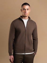 Knit Zip Cardigan - Brown