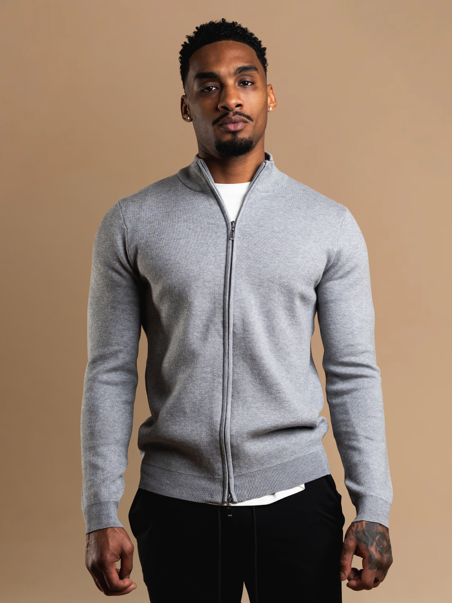 Knit Zip Cardigan - Grey