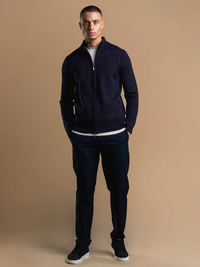 Knit Zip Cardigan - Navy