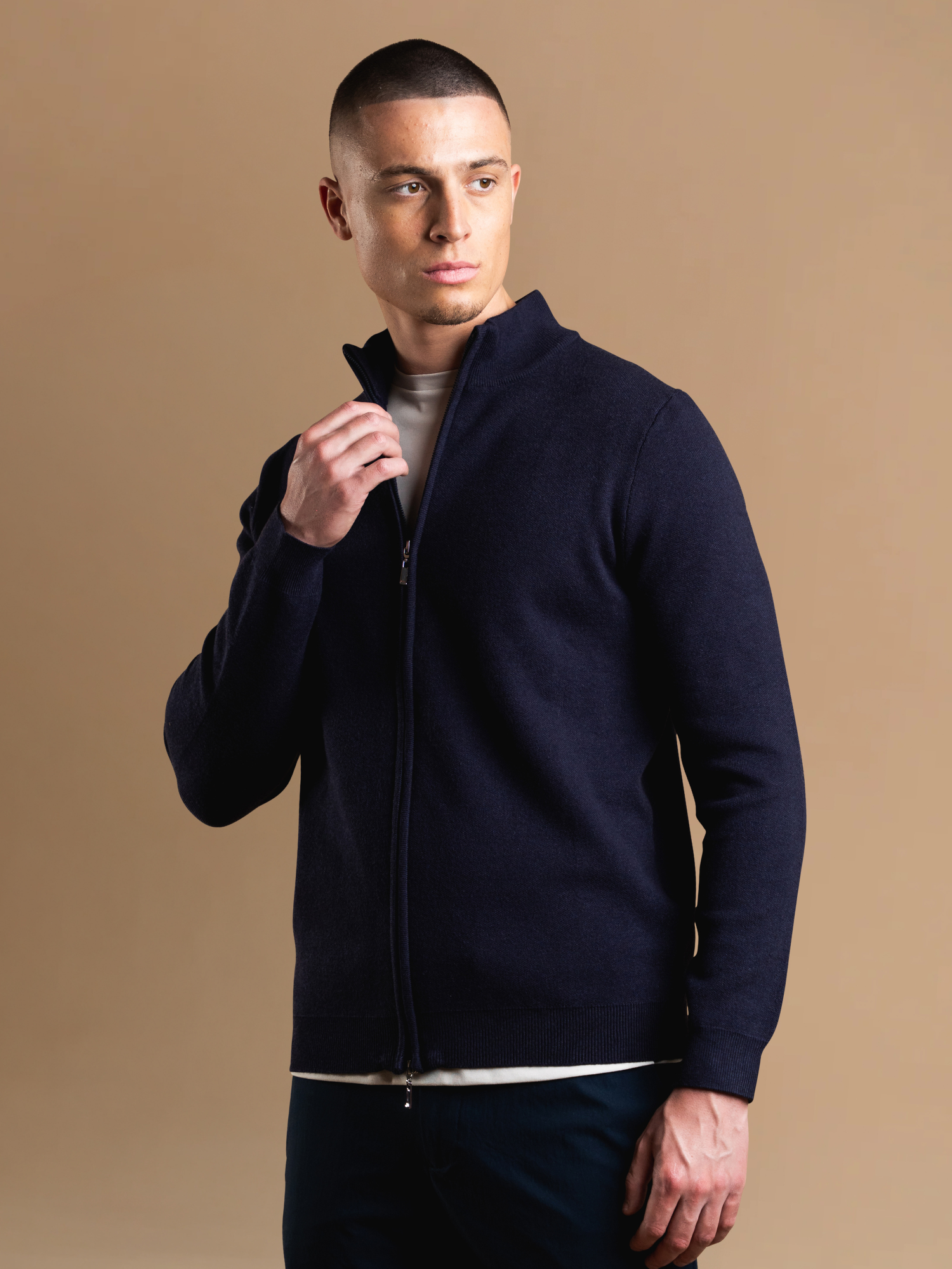 Knit Zip Cardigan - Navy