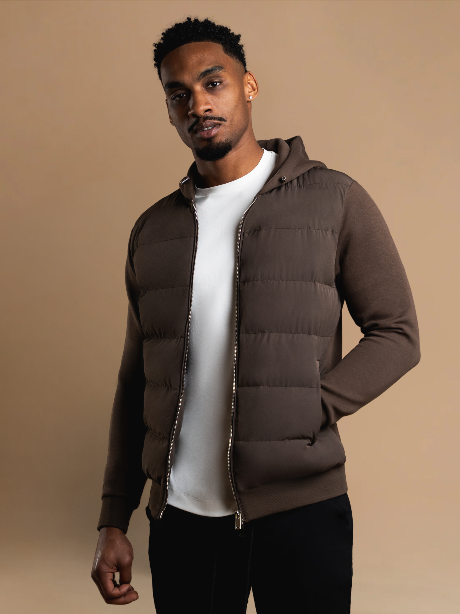Hybrid Quilted Windbreaker - Brown